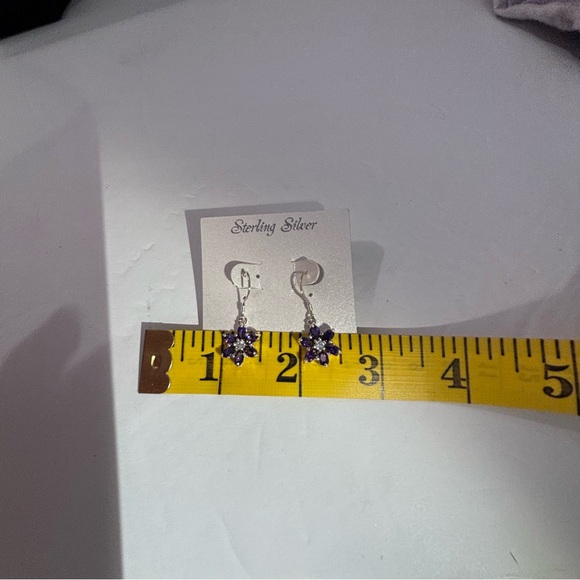 Sterling Silver Cubic Zirconia & Amethyst Flower Pierced Earrings NWT - Picture 5 of 7
